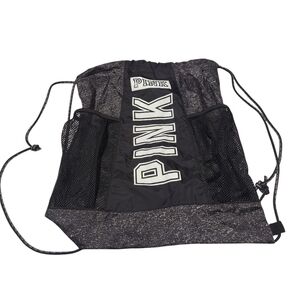 Victoria's Secret Drawstring Black Gray Backpack Bag